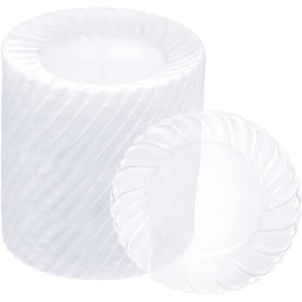 100 Pieces Clear Plastic Plates - 9 Inch Clear Disposable Plates - Washable